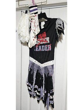 Zombie Cheerleader Fear Leader Costume Girls 12-14 Dead Killer Poms Halloween